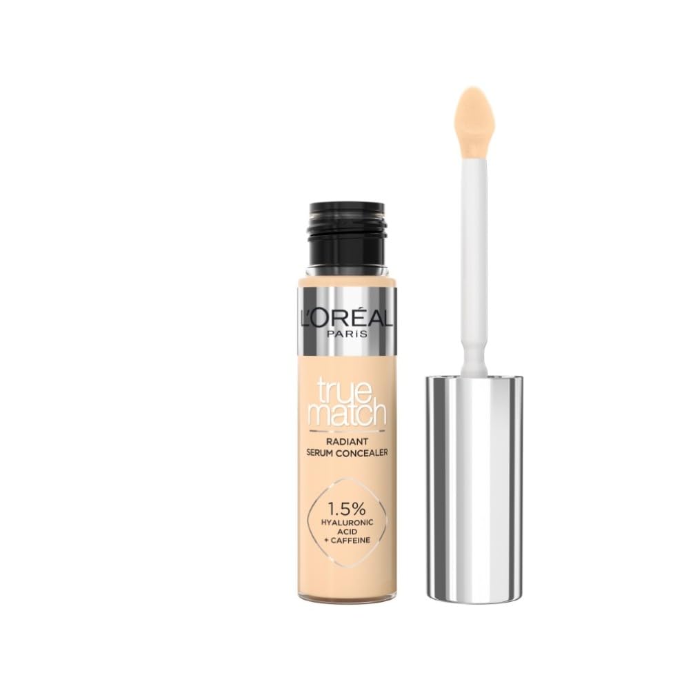L'Oréal Paris True Match Serum Concealer, Medium Coverage, Radiant Finish, With 1.5% Hyaluronic Acid and Caffeine, Neutralises Dark Circles, Smooths & Replumps Skin, 24H Hydration, 4D