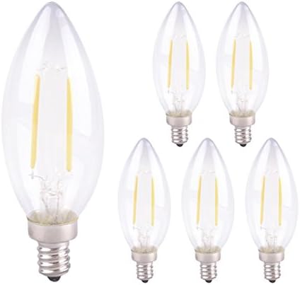 LED Candle Filament Bulbs ,Led light bulb 2W Cool White, E14 SES Bulb Small Edison Screw Candle Light Bulbs, 20W Clear Candle Bulbs Equivalent,Non-Dimmable, 6-Pack [Energy Class A++]