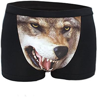 Sexy young tide funny open mouth Wolf U convex personality 3D men's underwear (XL, Black)