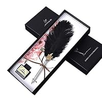 Xdodnev Vintage Handmade Ostrich Feather Quill Dip Fountain Pen with Ink Set English Calligraphy Writing Stationery Wedding Gift