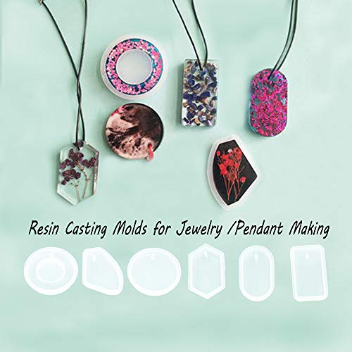 Set of 14 Casting Resin Molds Jewelry Making, Large & Small, 11 Silicone Pendent Trays with Hanging Hole & 3 Snowflake Charms Mould for DIY Craft - Circle/Square/Rectangle/Ring/Oval and More