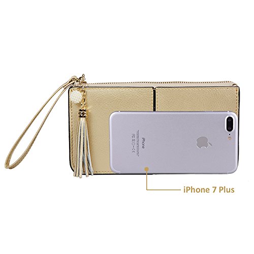 Lovena Soft Leather Wristlet Smartphone Zipper Wallet Tassel Wristlet with Credit Card Holder/Cash pocket/Wrist Strap-Fit iPhone X/iPhone 8/7Plus Samsung Note 8/5- Light Gold - Thumbnail 6