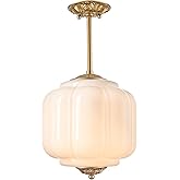 Vintage Milk Glass Ceiling Light Fixture, Antique White Semi Flush Mount Milk Glass Pendant Light, 9.8" Farmhouse Mid Century