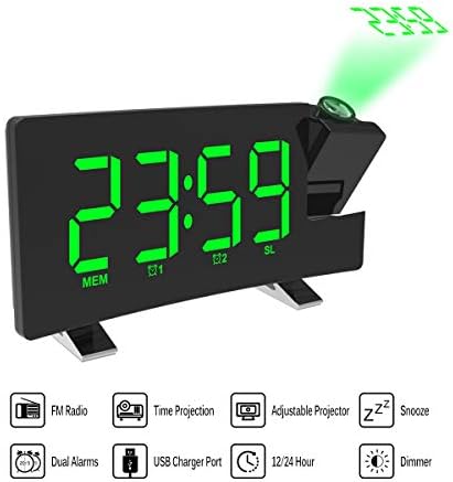 ONEVER Proyector Alarma Reloj de proyección LED con Pantalla Curva ...