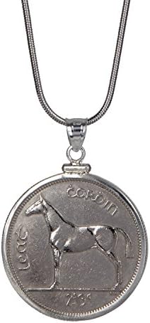 Half Crown Irish Silver Pendant and Rhodium plated chain-Genuine Rare coin