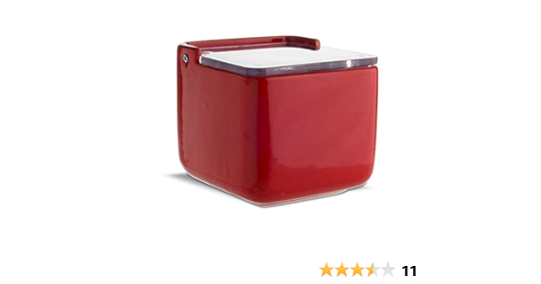 Salero ceramica rojo con tapa transparente 10X10X10 Cm ...
