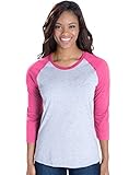LAT Apparel Ladies 100% Cotton Baseball Jersey Tee [X Small] Vintage Heather/ Vintage Hot Pink Short Sleeve T-Shirt