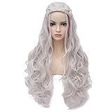 Aosler Movie Wig Braided Silver Long Curly Cosplay Party Costume Halloween Hair Wig