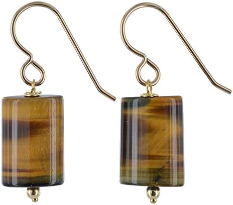 Rectangular Tiger's Eye Gemstone 14K GF Elegant Dangle Drop Brown Earrings