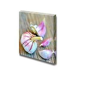Canvas Wall Art - Garlic Bulb and Clove of Garlic on Old Wood | Modern Home Art Canvas Prints Gallery Wrap Giclee Printing & Ready to Hang - 12" x 12"