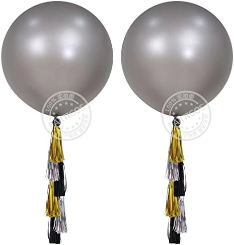 36inch Silver Giant Jumbo Latex Balloons with DIY Tissue Paper Tassel for Baby Bridal Shower Birthday Party Decorations (Pack of 2)