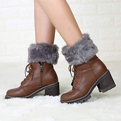Abberrki Women Winter Faux Fur Boot Cuff Crochet Knit Boots Socks Short Leg Warmers (Dark gray)