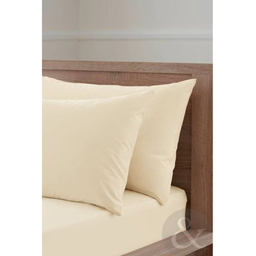 PERCALE PILLOW CASES - Standard Size Pair of Plain Pillowcases Cream 50cm x 75cm