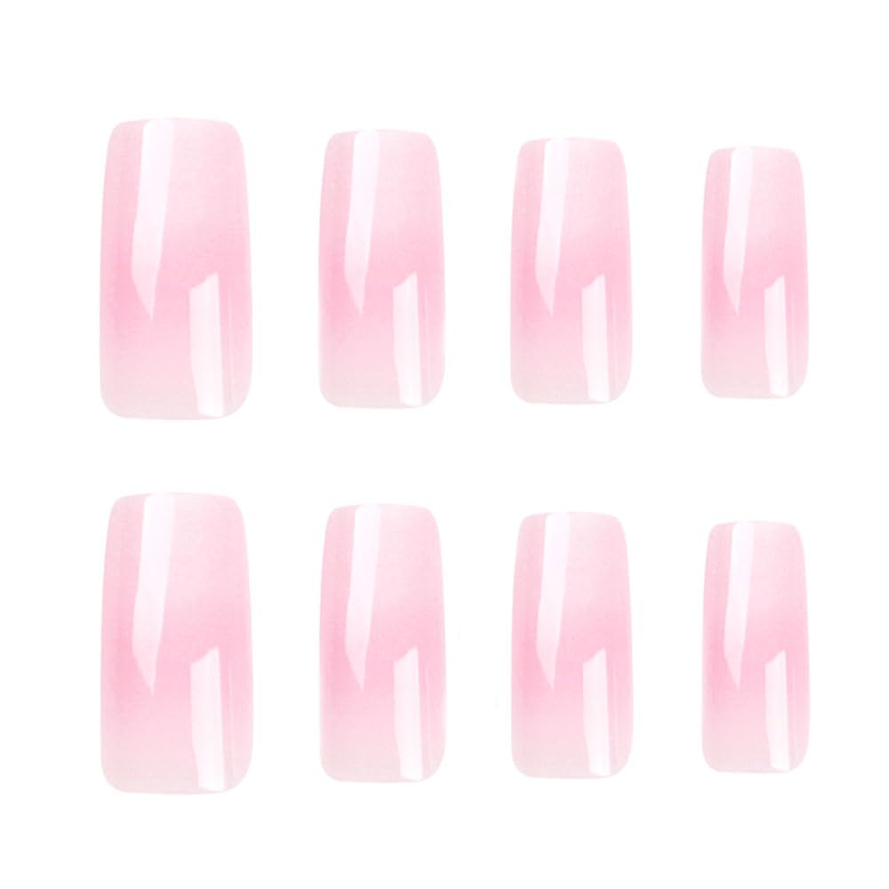BAOYAALIN Press on Nails Medium Long Square Ombre Nude Pink White Fake Glue on Nails with Simple Design for Women Girls Full Cover Artificial Acrylic False Stick on Nail for Daily Wear Wedding 24Pcs - Image 3
