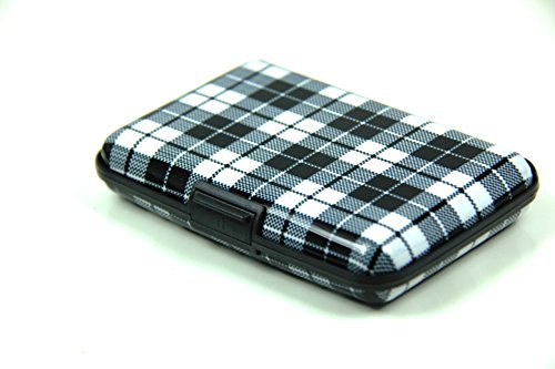 Aluminum RFID Blocking Credit Card Holder for Men & Women - Cool Slim Metal Business Card Case (Plaid Pattern)