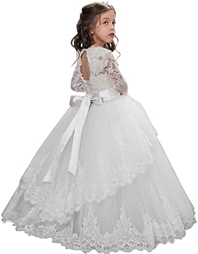 Pageant Flower Girls Dress First Communion Dresses Lace Long Sleeves  Princess Tulle Ball Gown (White, 8) price in Saudi Arabia | Amazon Saudi  Arabia | kanbkam