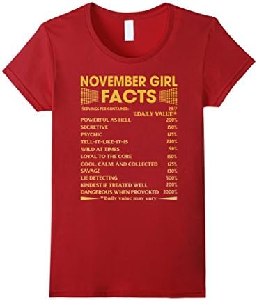 Womens November Girl Facts T-Shirt Large Cranberry