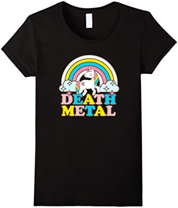 Womens Death Metal Funny Rainbow Unicorn Novelty T-Shirt XL Black