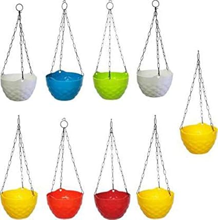 EaglesFord Plastic Diamond Hanging Pot| Multicolour| 8 in| 9 Pieces