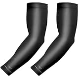 bucwild 1 Pair Sports Arm Cooling Sun Protection Compression Arm Sleeves - Youth & Adult Sizes - Baseball Basketball Golf Tennis Running (Black, Small (Youth)