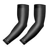 bucwild 1 Pair Sports Arm Cooling Sun Protection Compression Arm Sleeves - Youth & Adult Sizes - Baseball Basketball Golf Tennis Running (Black, Large (Adult)