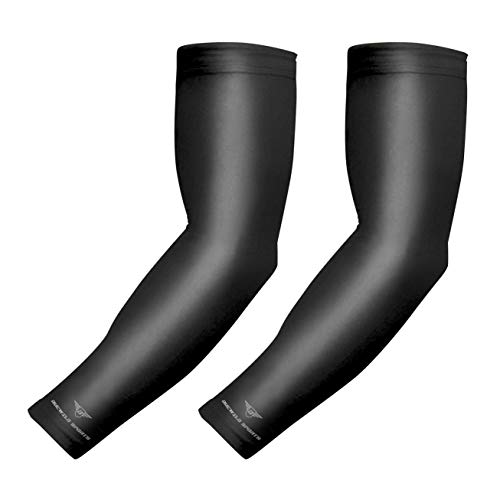 bucwild 1 Pair Sports Arm Cooling Sun Protection Compression Arm Sleeves - Youth & Adult Sizes - Baseball Basketball Golf Tennis Running (Black, Large (Adult)