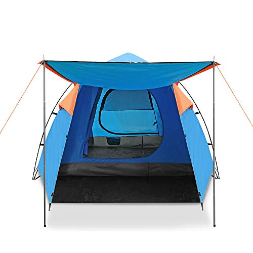 STAR HOME Pop Up Tent 3-4 Person Automatic Tent for Camping Double Layers Waterproof Family Tents Dual Doors & Tow Font Hall Sun Shelter Outdoor Sports(Blue)