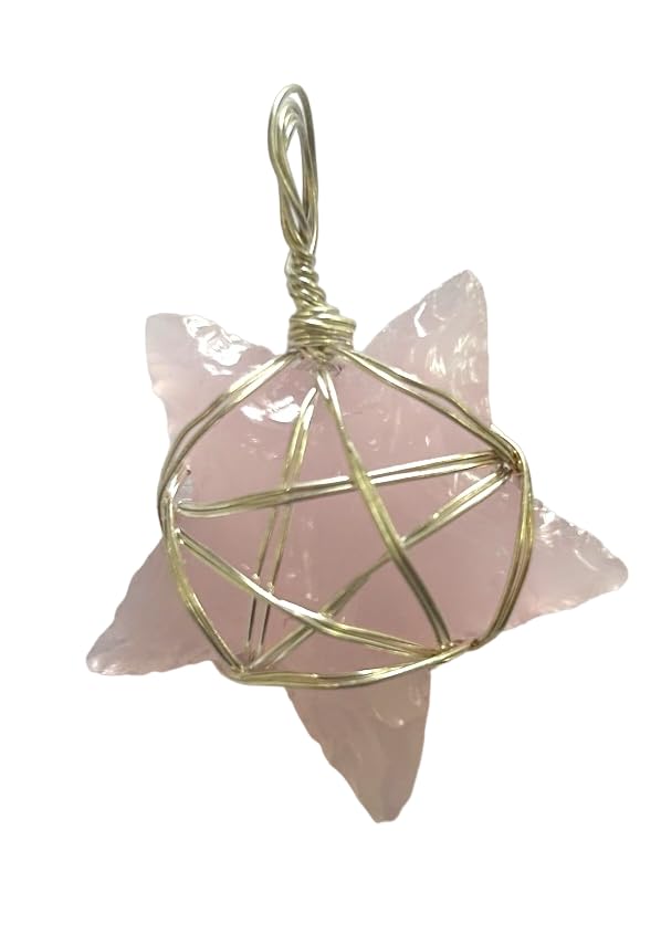 CRYSTALMIRACLE Pink Opalite Star Wire Wrapped Pendant Healing Fashion Accessory Gift Wellness Positive Energy