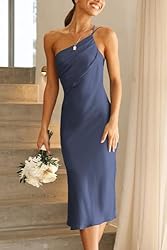 PRETTYGARDEN Women's Midi Satin Dress One Shoulder