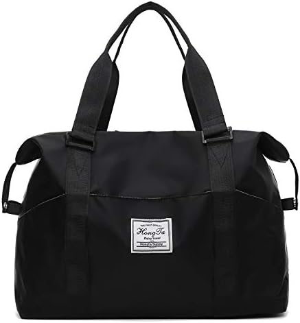 Gym Duffle Bag Weekender Tote Bag for Women Swim Sports Travel Gym Bag Waterproof Lightweight Nylon (Black, S)