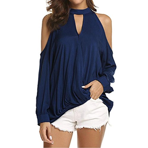 Forthery Women Cold Shoulder Tunic Tops Halter Long Sleeve T Shirts Blouse Newest(NavyÂ , X-Large)