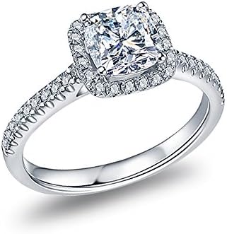 Sterling Silver 1 ct. Cubic Zirconia Cut Cushion Halo Style Solitaire Engagement Wedding Ring