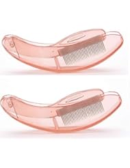 YABINA Folding Eyelash Comb, 2 PCS Eyebrow Metal Teeth, Professional Tool for Define Lash & Brow (Pink Handle)