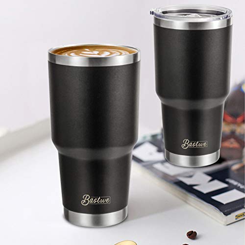2 Pack 30oz Vacuum Insulated Tumblers, Bastwe Double Wall Stainless Steel Travel Mug with Lid and Straw for Home, Office, School, Works Great for Ice Drink, Hot Beverage (Black)