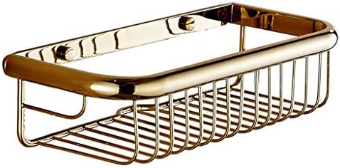 SYDDP Rectangular Shower Basket, Gold Brass Wall Mounted Shower Caddy, 30cm X 13.2cm X 7.3cm, Suitable for Bathroom/Kitchen