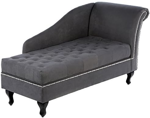 Storage Chaise Lounge Chair - Contemporary Suede Upholstered Seat For Living Room - Tufted cushion and nail-head trim - Hidden storage compartment (Grey)