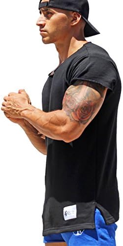 Mens bodybuilding scoop neck Tee (S, BLACK)