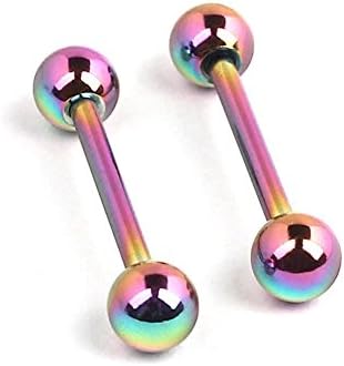 Stainless Steel Body Jewelry Piercing Nose Ring Hoop Nose Stud Various Guage Unisex 2pcs Tongue Nipple Shield Barbell Ring Bar Eyebow Ring With Balls Body Retainer 16g Rainbow 4mm Ball 14mm Length