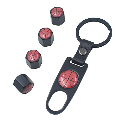 INCART-Universal-Steel-4pcs-Car-Tire-Valve-Stem-Air-Caps-Cover-1pcs-Keychain-Basketball-Cool-Classic-Fashion-Black