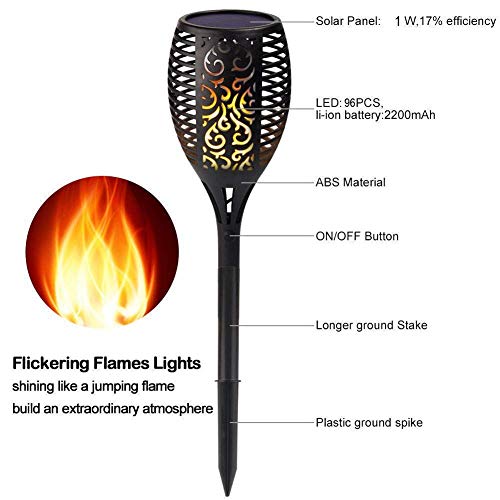 Loryro Solar Lights Outdoor Waterproof, Flames Torches Lights Dancing Flickering 96 LED Landscape Decoration Lighting Auto On/Off Solar Security Spotlight for Garden Patio Yard Driveway (4 Pack) - Thumbnail 5