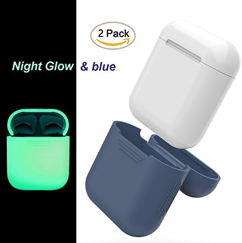 FEIKU AirPods Case 2Pack Protective Silicone Cover and Skin for Apple Airpods Charging Case (Blue&amp;Night Glow)