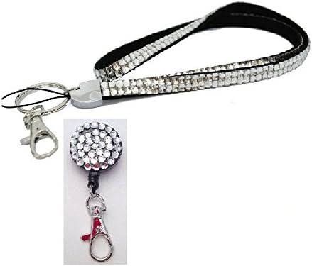 Rhinestone Crystal Effect Neck Lanyard With Matching Colour Rhinestone Badge Reel (Crystal White)