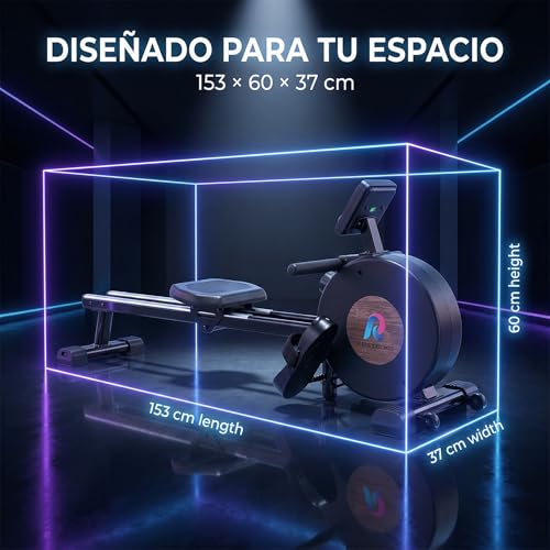 RESTSUKO Remadora Magnética Resistencia Ajustable 8 Niveles - Máquina de Remo con Asiento Ergonómico Ultrasuave, Soporte Tablet y Móvil, Riel Aluminio, Monitor LCD, Entrenamiento Cuerpo Completo