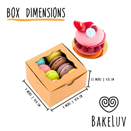 BAKELUV 4X4X2.5” Brown Mini Cake Boxes with Window 12 Pack Small