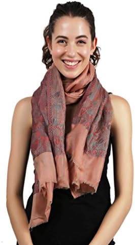 Handcrafted Fine Wool &amp; Silk Self Jacquard, Jamawar Border Pashmina scarf. X2000