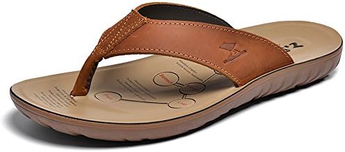 Brown Leather Flip Flops Flat Sandal Shoes Men Slippers