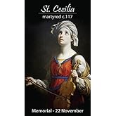 St. Cecilia Laminated Prayer Card, 5-pack, with a Free Holy Card of Jesus and the Footprints Story