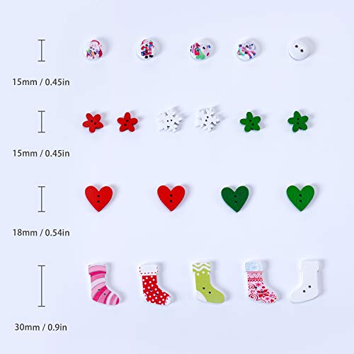 favide 450 Pieces Wooden Buttons Christmas Style Sewing Button DIY Craft Decoration, Mixed Color 2 Holes