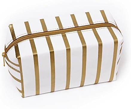 Uworth Small Makeup Bag Pouch Stripe Waterproof Zipper Cosmetic Toiletry Bag for Women/Girls Gold