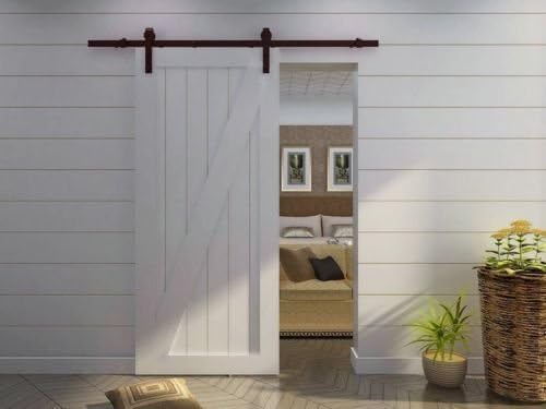 SHUNYE SY004b-6 6-Feet Antique Steel Double Sliding Barn Wood Door Hardware Kit, Dark Coffee